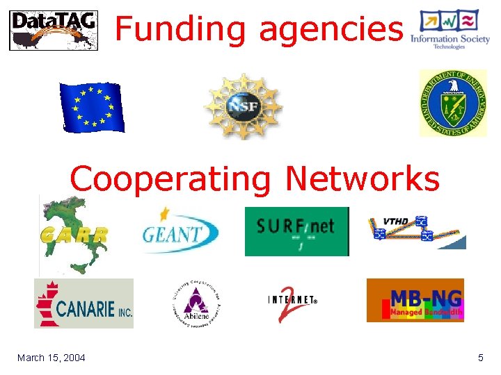 Funding agencies Cooperating Networks March 15, 2004 5 Final Data. TAG Review, 24 March