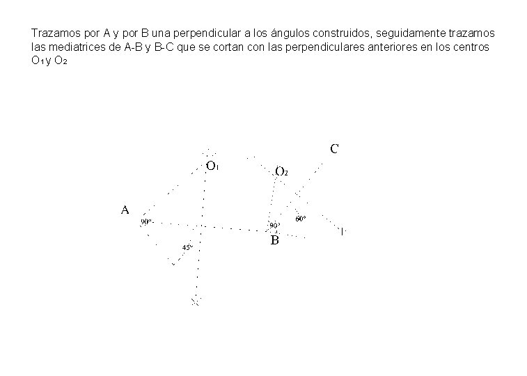 Trazamos por A y por B una perpendicular a los ángulos construidos, seguidamente trazamos