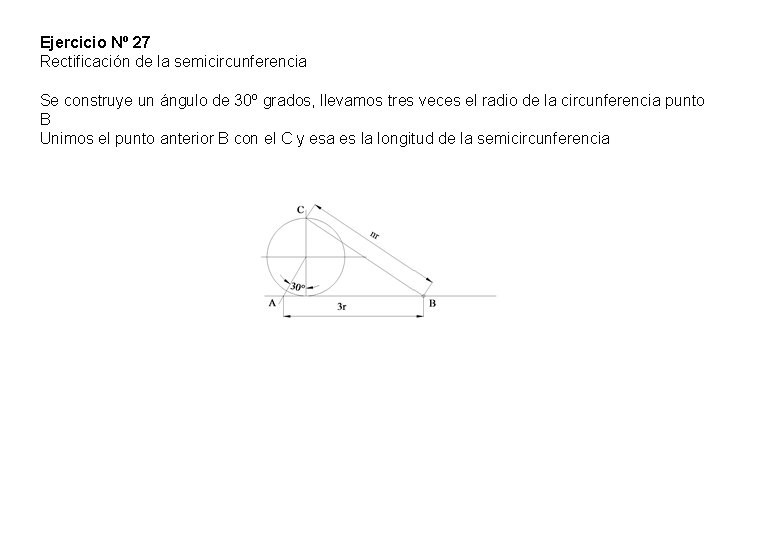 Ejercicio Nº 27 Rectificación de la semicircunferencia Se construye un ángulo de 30º grados,