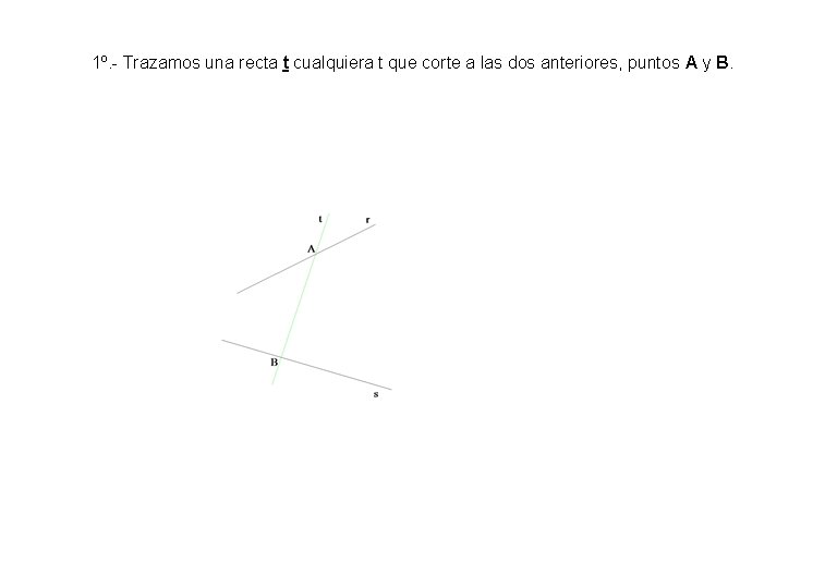 1º. - Trazamos una recta t cualquiera t que corte a las dos anteriores,