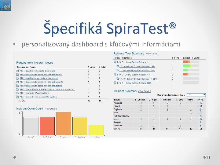 Špecifiká Spira. Test® • personalizovaný dashboard s kľúčovými informáciami 11 