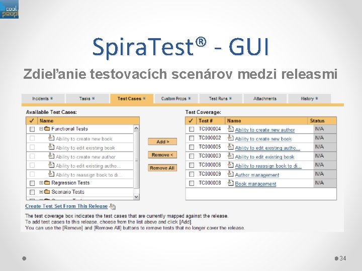 Spira. Test® - GUI Zdieľanie testovacích scenárov medzi releasmi 34 