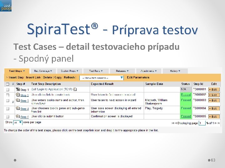 Spira. Test® - Príprava testov Test Cases – detail testovacieho prípadu - Spodný panel