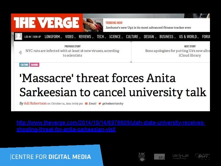 http: //www. theverge. com/2014/10/14/6978809/utah-state-university-receivesshooting-threat-for-anita-sarkeesian-visit 