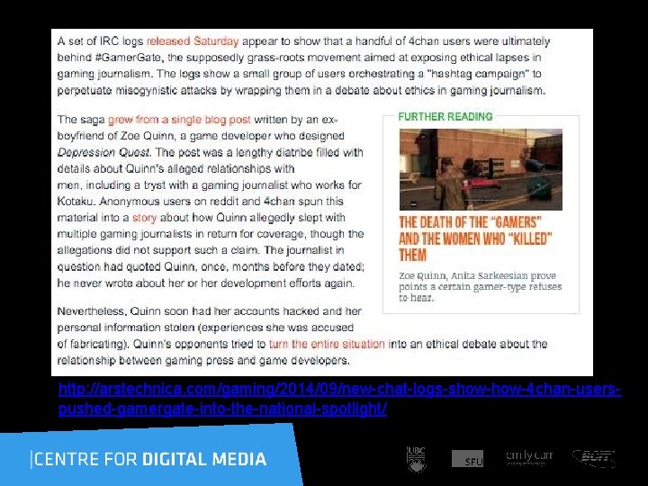 http: //arstechnica. com/gaming/2014/09/new-chat-logs-show-4 chan-userspushed-gamergate-into-the-national-spotlight/ 