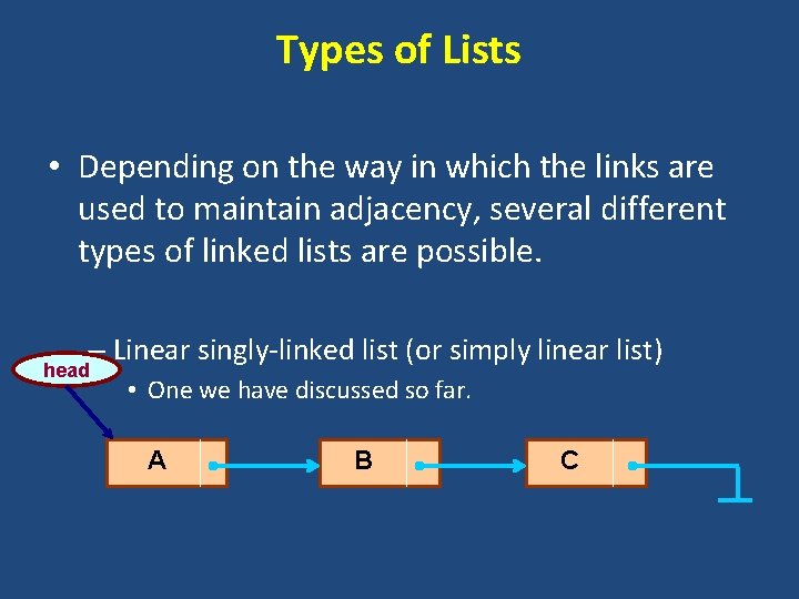 Types of Lists • Depending on the way in which the links are used