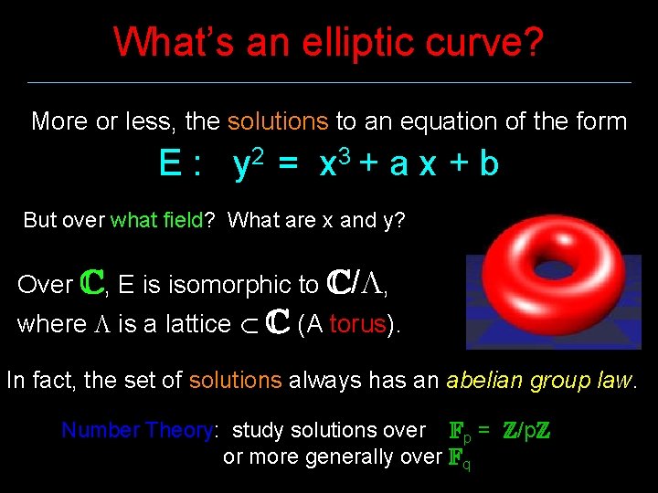 What’s an elliptic curve? More or less, the solutions to an equation of the