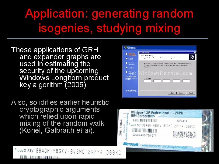Application: generating random isogenies, studying mixing These applications of GRH and expander graphs are