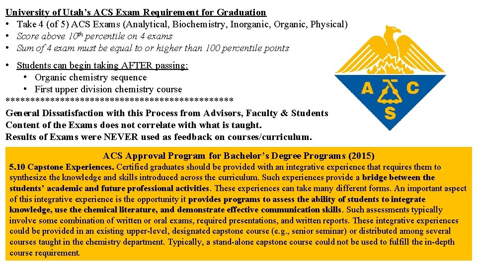 University of Utah’s ACS Exam Requirement for Graduation • Take 4 (of 5) ACS