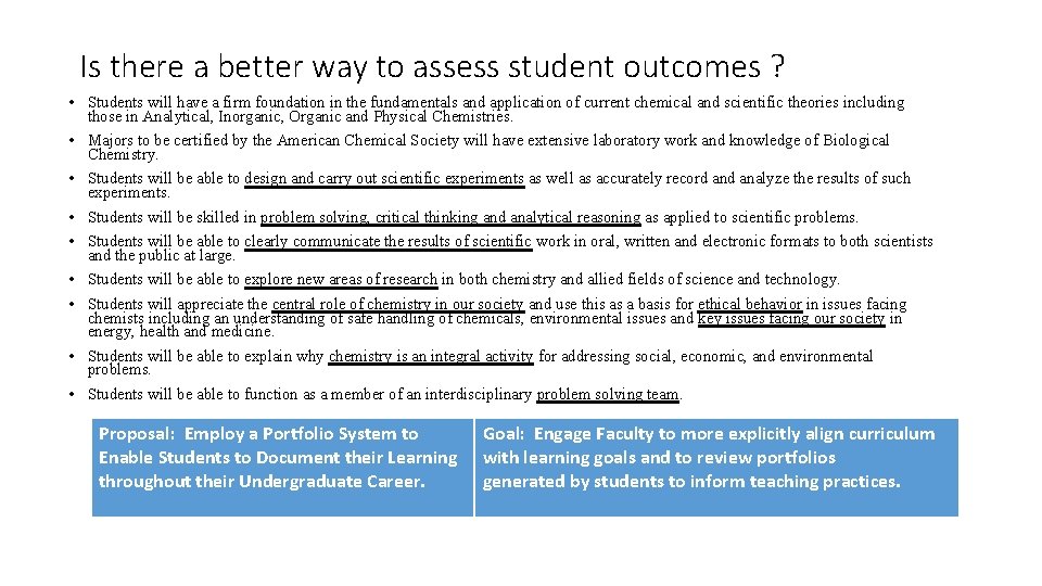 Is there a better way to assess student outcomes ? • Students will have