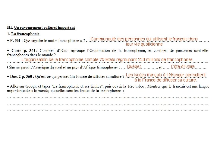 Communauté des personnes qui utilisent le français dans leur vie quotidienne L’organisation de la Communauté des personnes qui utilisent le français dans leur vie quotidienne L’organisation de la