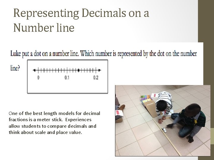 Representing Decimals on a Number line One of the best length models for decimal