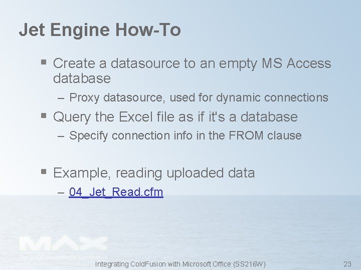 Jet Engine How-To § Create a datasource to an empty MS Access database –