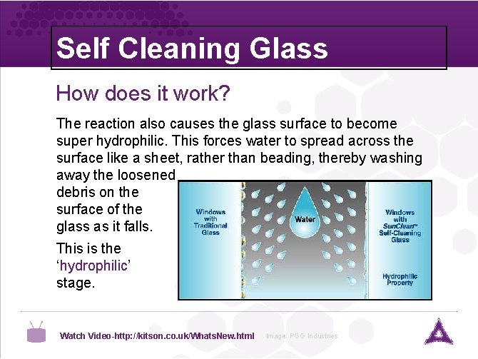 Self Cleaning Glass How does it work? The reaction also causes the glass surface