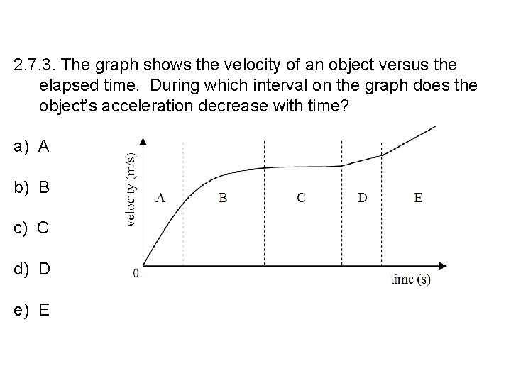 2. 7. 3. The graph shows the velocity of an object versus the elapsed