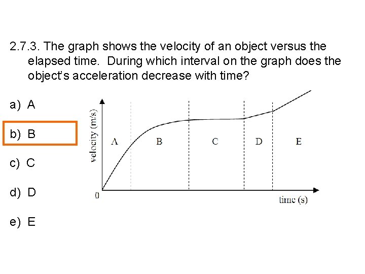 2. 7. 3. The graph shows the velocity of an object versus the elapsed