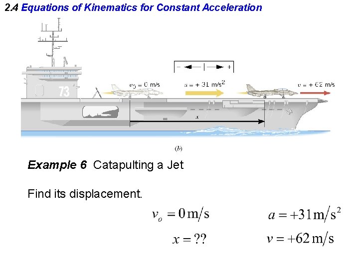 2. 4 Equations of Kinematics for Constant Acceleration Example 6 Catapulting a Jet Find