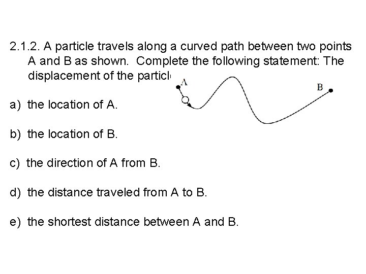 2. 1. 2. A particle travels along a curved path between two points A