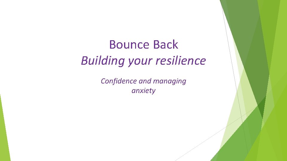 Bounce Back Building your resilience Confidence and managing anxiety 