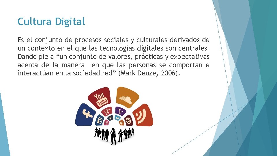 Cultura Digital Es el conjunto de procesos sociales y culturales derivados de un contexto