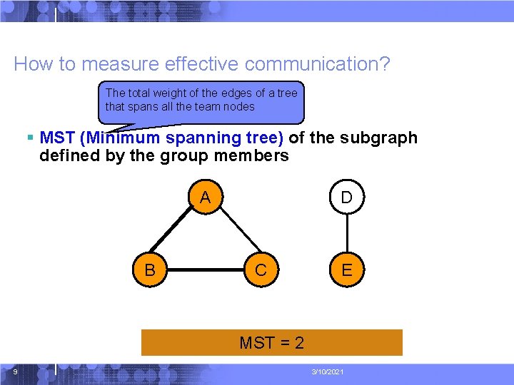 How to measure effective communication? The total weight of the edges of a tree