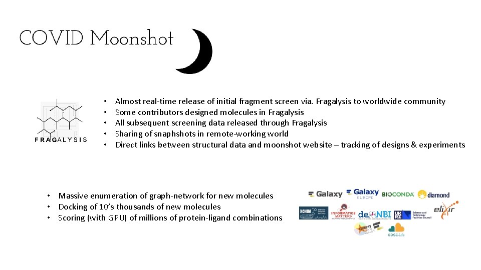 • • • Almost real-time release of initial fragment screen via. Fragalysis to • • • Almost real-time release of initial fragment screen via. Fragalysis to