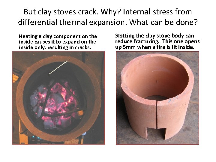 But clay stoves crack. Why? Internal stress from differential thermal expansion. What can be