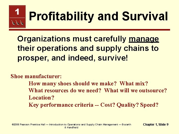 Profitability and Survival Organizations must carefully manage their operations and supply chains to prosper,