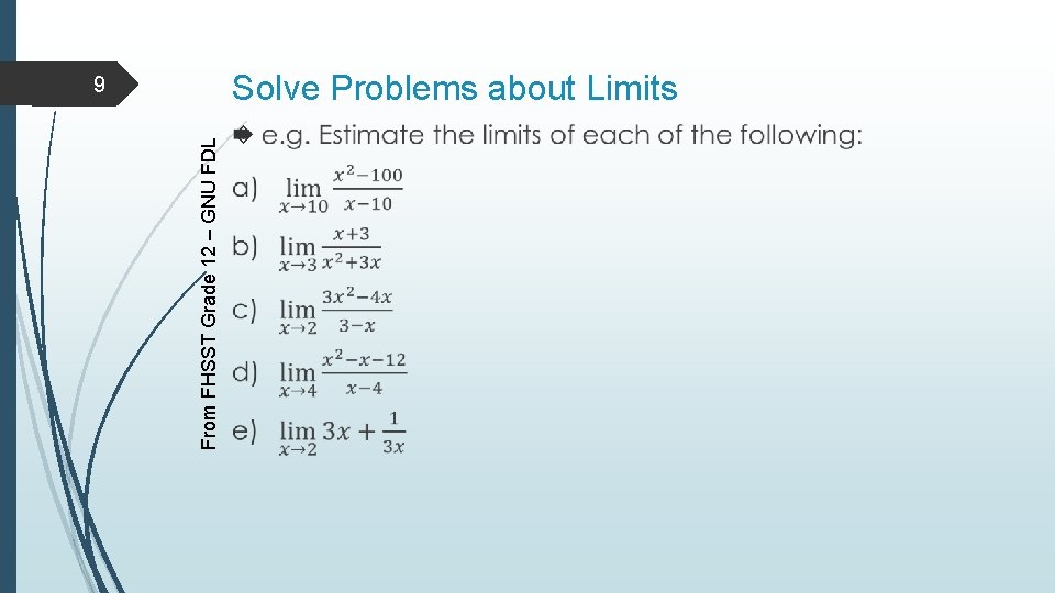 Solve Problems about Limits From FHSST Grade 12 – GNU FDL 9 