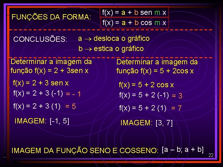 FUNÇÕES DA FORMA: CONCLUSÕES: f(x) = a + b sen m x f(x) = FUNÇÕES DA FORMA: CONCLUSÕES: f(x) = a + b sen m x f(x) =