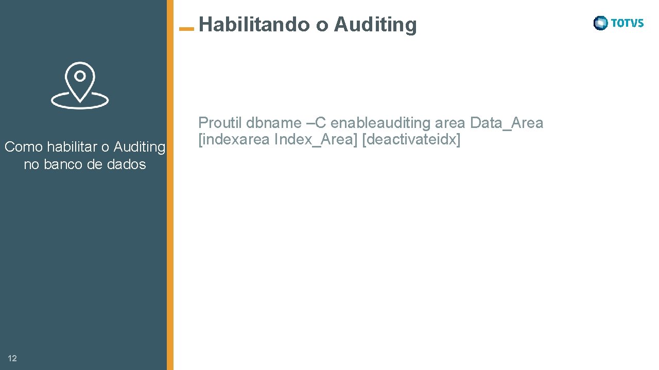 Habilitando o Auditing Como habilitar o Auditing no banco de dados 12 Proutil dbname