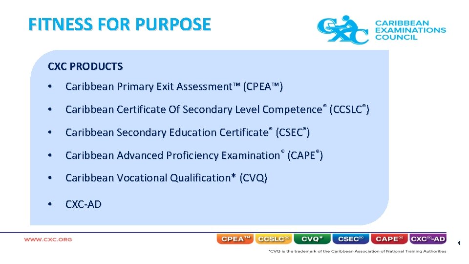 FITNESS FOR PURPOSE CXC PRODUCTS • Caribbean Primary Exit Assessment™ (CPEA™) • Caribbean Certificate