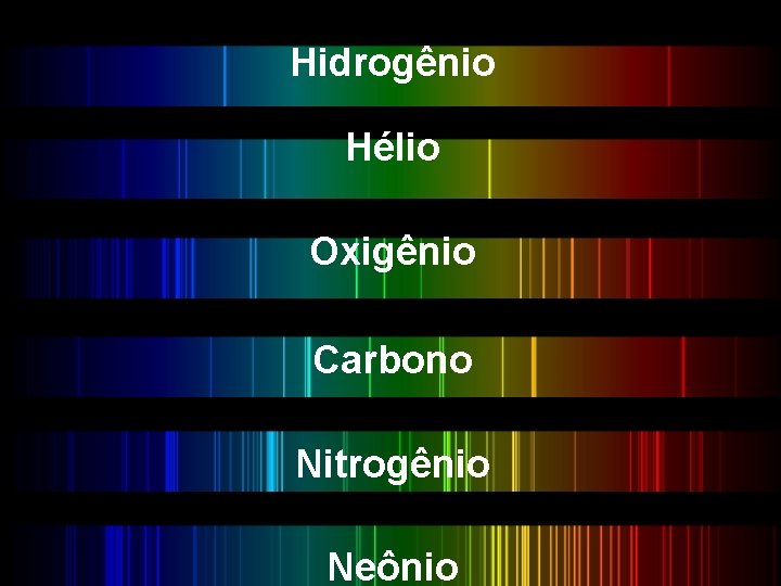 Hidrogênio Raias de Elementos Hélio Oxigênio Carbono Nitrogênio Neônio 