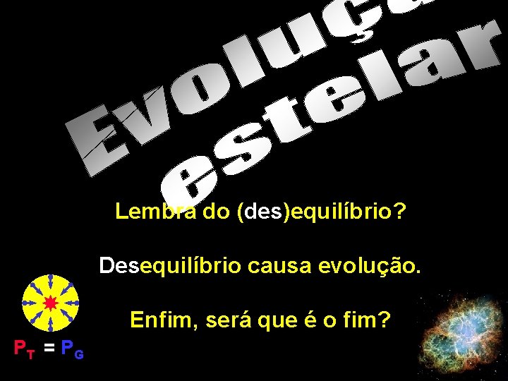 Lembra do (des)equilíbrio? Desequilíbrio causa evolução. Enfim, será que é o fim? PT =