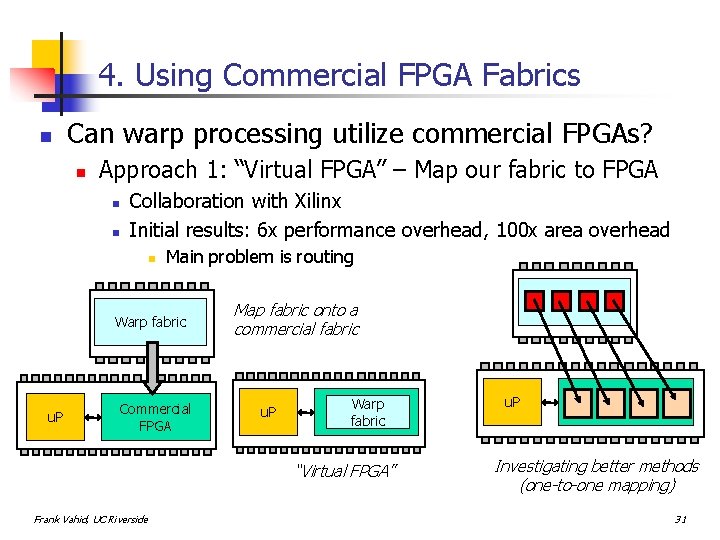 4. Using Commercial FPGA Fabrics n Can warp processing utilize commercial FPGAs? n Approach