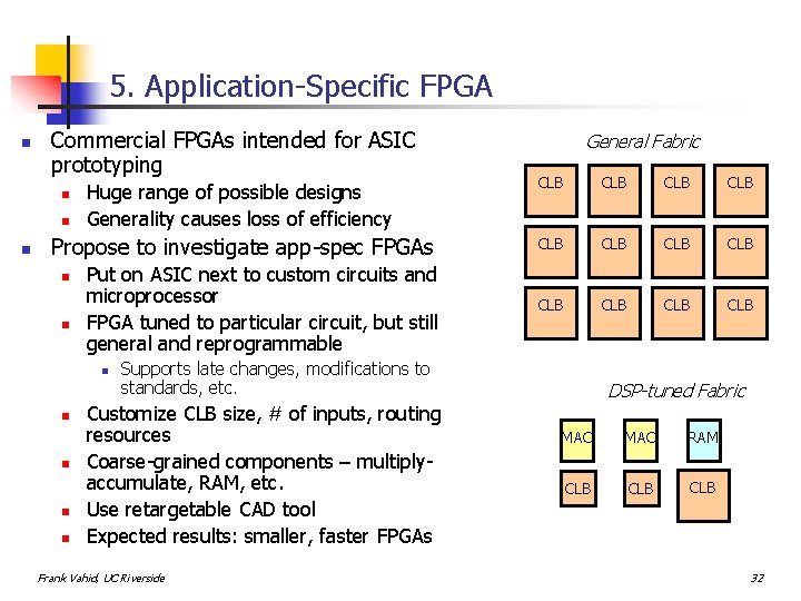5. Application-Specific FPGA n Commercial FPGAs intended for ASIC prototyping Huge range of possible