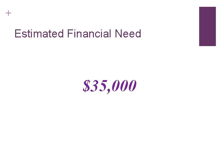 + Estimated Financial Need $35, 000 + Estimated Financial Need $35, 000