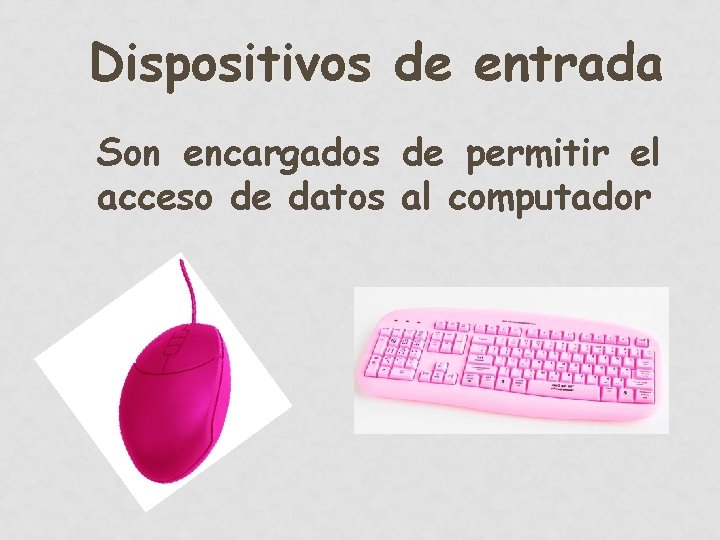 Dispositivos de entrada Son encargados de permitir el acceso de datos al computador 