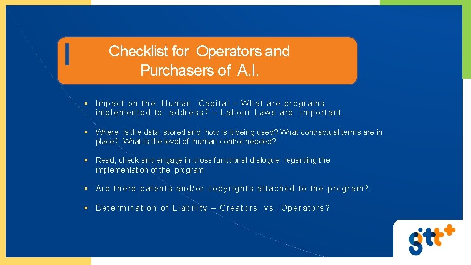 Checklist for Operators and Purchasers of A. I. Impact on the Human Capital –