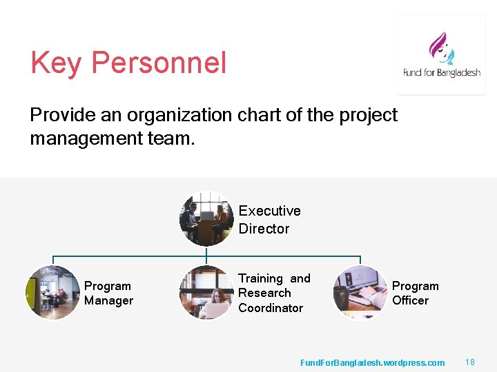 Key Personnel Provide an organization chart of the project management team. Executive Director Program Key Personnel Provide an organization chart of the project management team. Executive Director Program