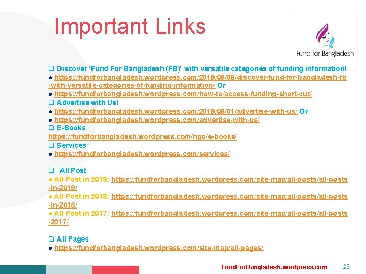 Important Links Your Logo Here q Discover ‘Fund For Bangladesh (FB)’ with versatile categories Important Links Your Logo Here q Discover ‘Fund For Bangladesh (FB)’ with versatile categories