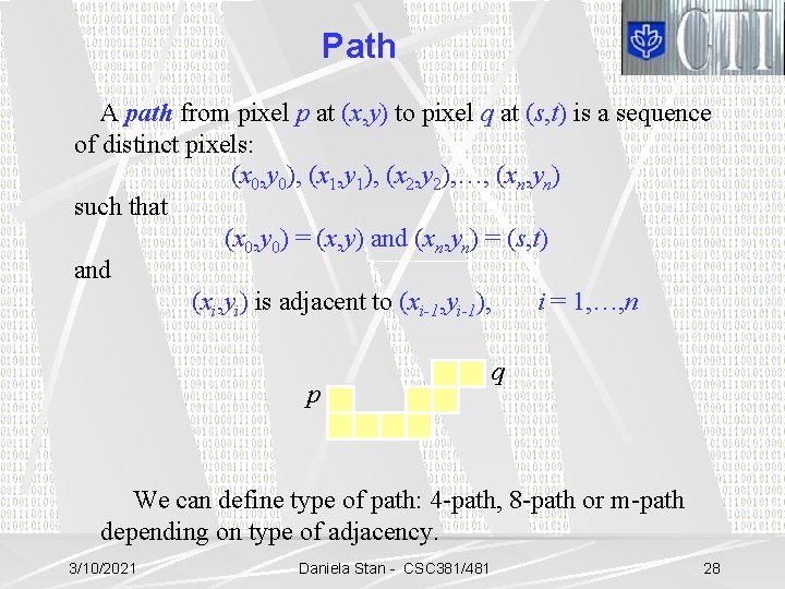 Path A path from pixel p at (x, y) to pixel q at (s,