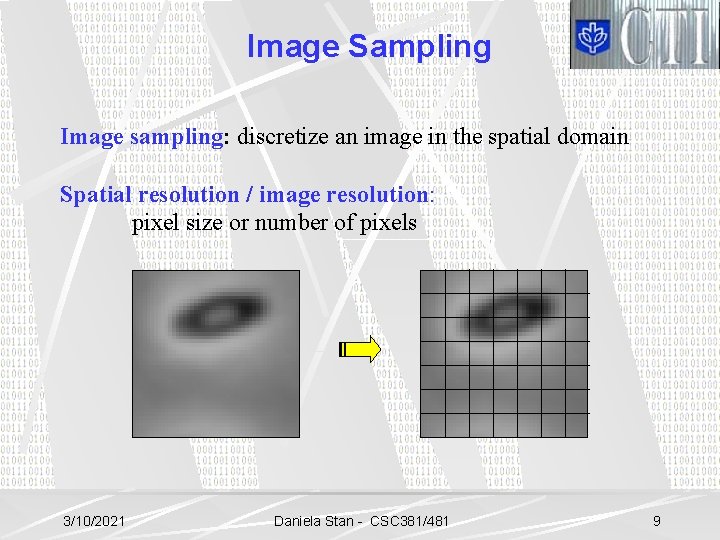 Image Sampling Image sampling: discretize an image in the spatial domain Spatial resolution /