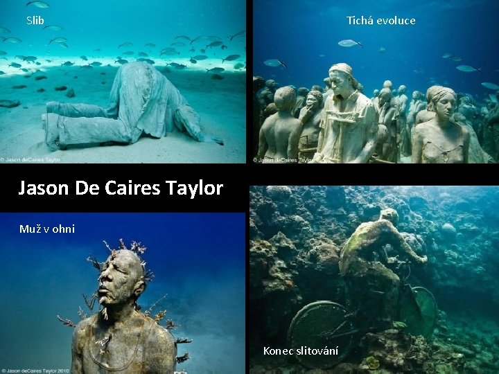 Slib Tichá evoluce Jason De Caires Taylor Muž v ohni Konec slitování 