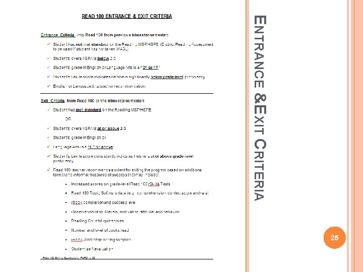 ENTRANCE &EXIT CRITERIA 25 