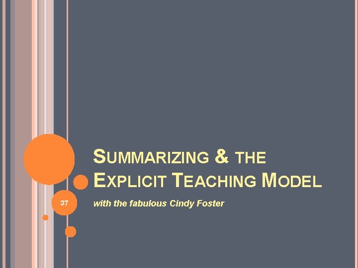 SUMMARIZING & THE EXPLICIT TEACHING MODEL 37 with the fabulous Cindy Foster 