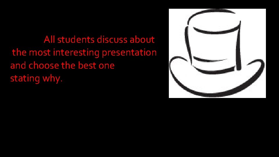All students discuss about the most interesting presentation and choose the best one stating