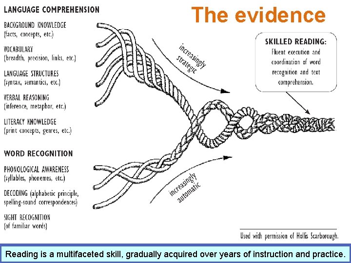 The evidence Reading is a multifaceted skill, gradually acquired over years of instruction and