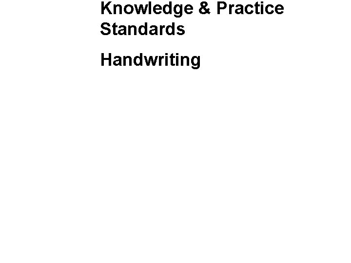 Knowledge & Practice Standards Handwriting • Research‐based principles for teaching letter naming and letter