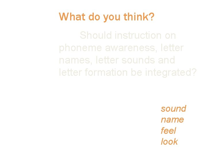 What do you think? Should instruction on phoneme awareness, letter names, letter sounds and